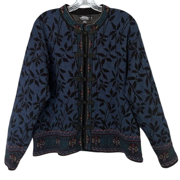 Icelandic Design Y2K Wool Blend Embroidered Jacket Women's M Blue Leaf Pattern - Picture 1 of 9